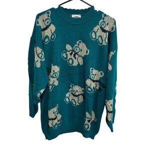 Vintage Teal Teddy Bear Sweater Classic Tee Essentials Womens Size Medium